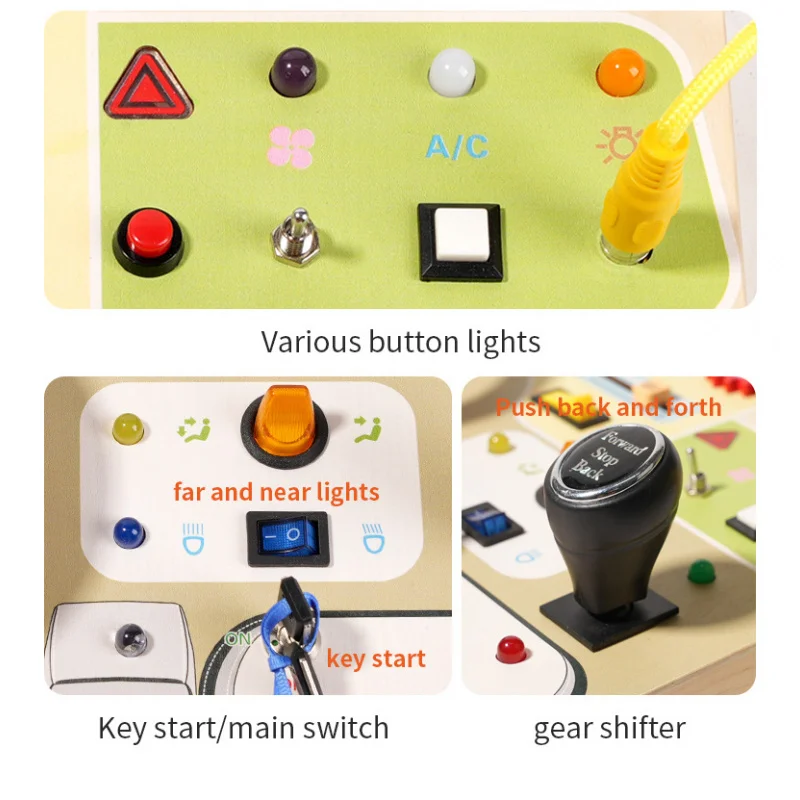 New Kids Early Education Wooden LED Light Busy Board Socket Switch children Hands-on Toys Analog Steering Wheel Circuit Boards