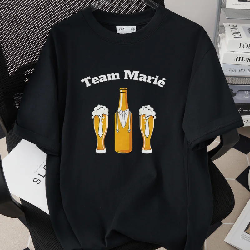 Team Groom Bachelor Wedding Party Tees: 260G High Quality Cotton Tops, Future Groom French Men EVG Single Farewell T-shirts M25