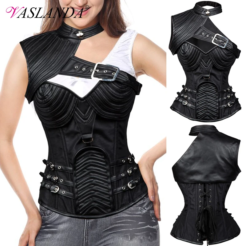 Women Bustiers & Corsets Steel Boned Overbust Corset Vest Gothic Clothing Basque Lingerie Set Lace Up Waist Cincher Corselet Top