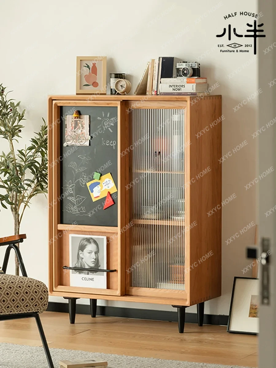 AANordic Solid Wood Bookcase Storage Locker Cherrywood Japanese Living Room Storage Side Cabinet