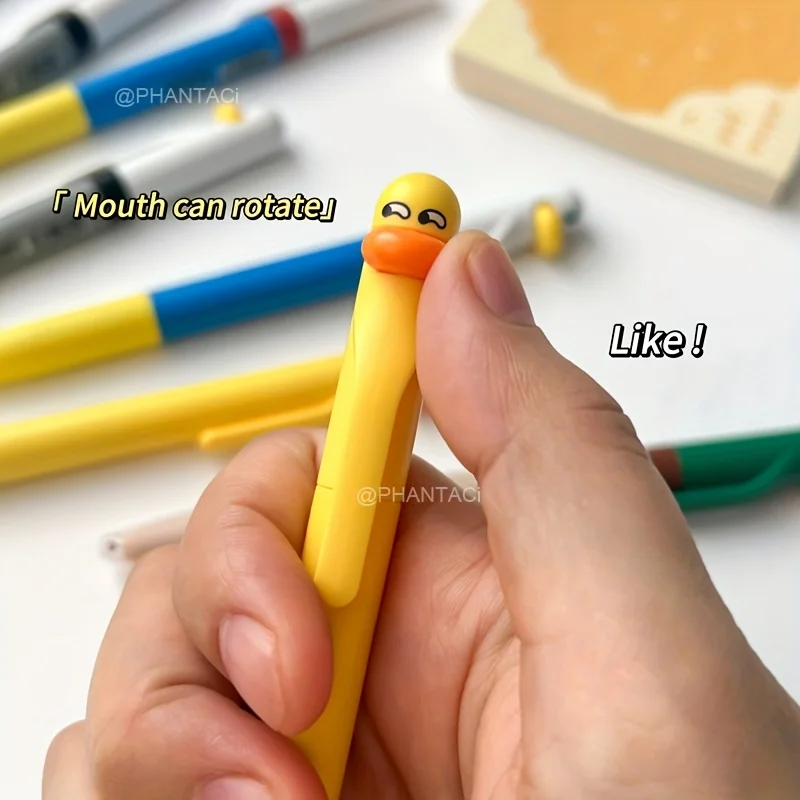 4 قطع من أقلام الجل الدوارة الإبداعية للبط والتاكيت، قلم كتابة أسود 0.5 مم، مستلزمات مكتبية، هدايا صغيرة