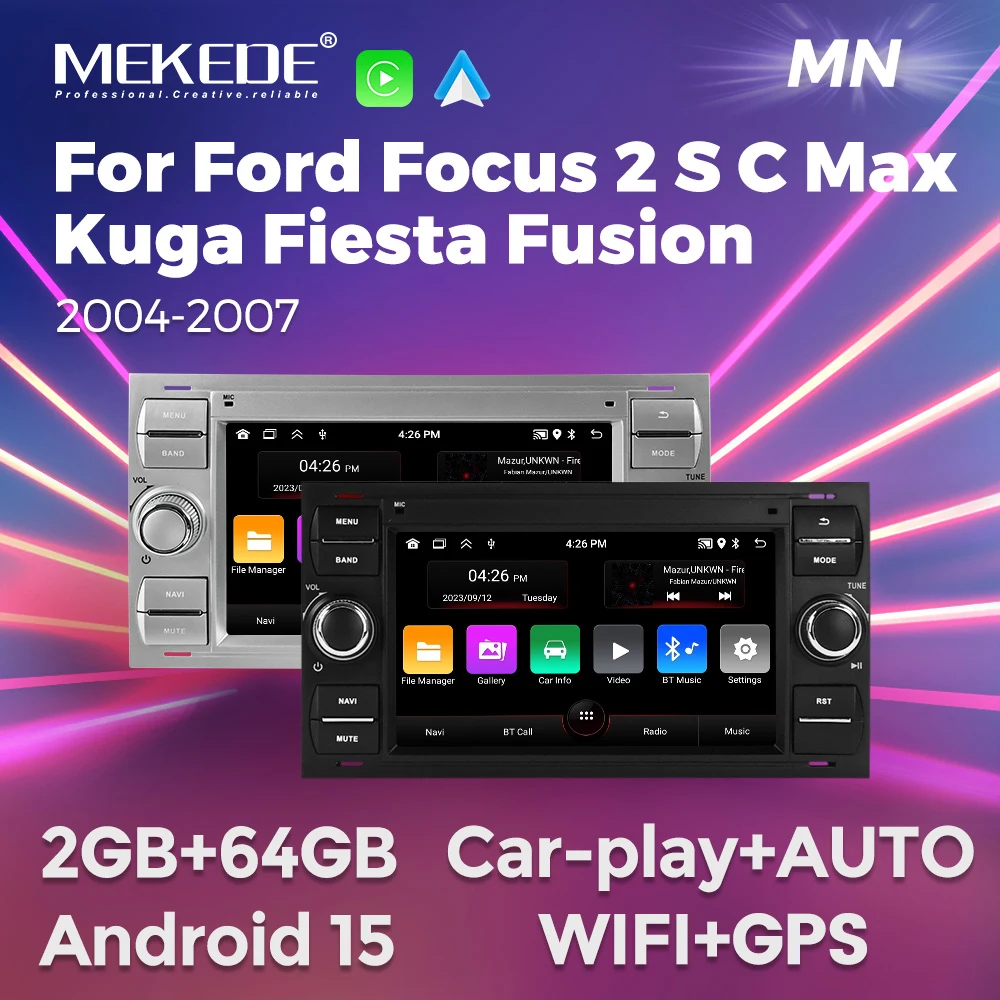 MEKEDE 7inch 64GB Car Radio For Ford Focus 2 Mondeo S/C-Max Kuga Fiesta Fusion 2004-2007 Carplay GPS Central Multimedia Player