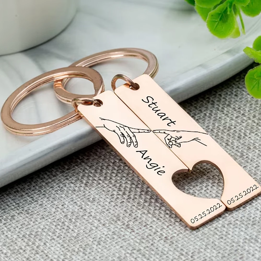 Custom Keychain A Pair Engraved Name Date Stainless Steel Bottle Opener Keychain Personalised Couple Valentines Day Gift Llavero