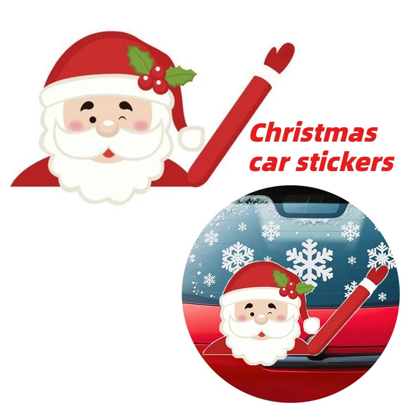 

1PC Christmas Car Sticker decorate Santa Claus Waving Christmas Car Sticker Decal Windshield Wiper Decal Tags Rear Wiper Sticker