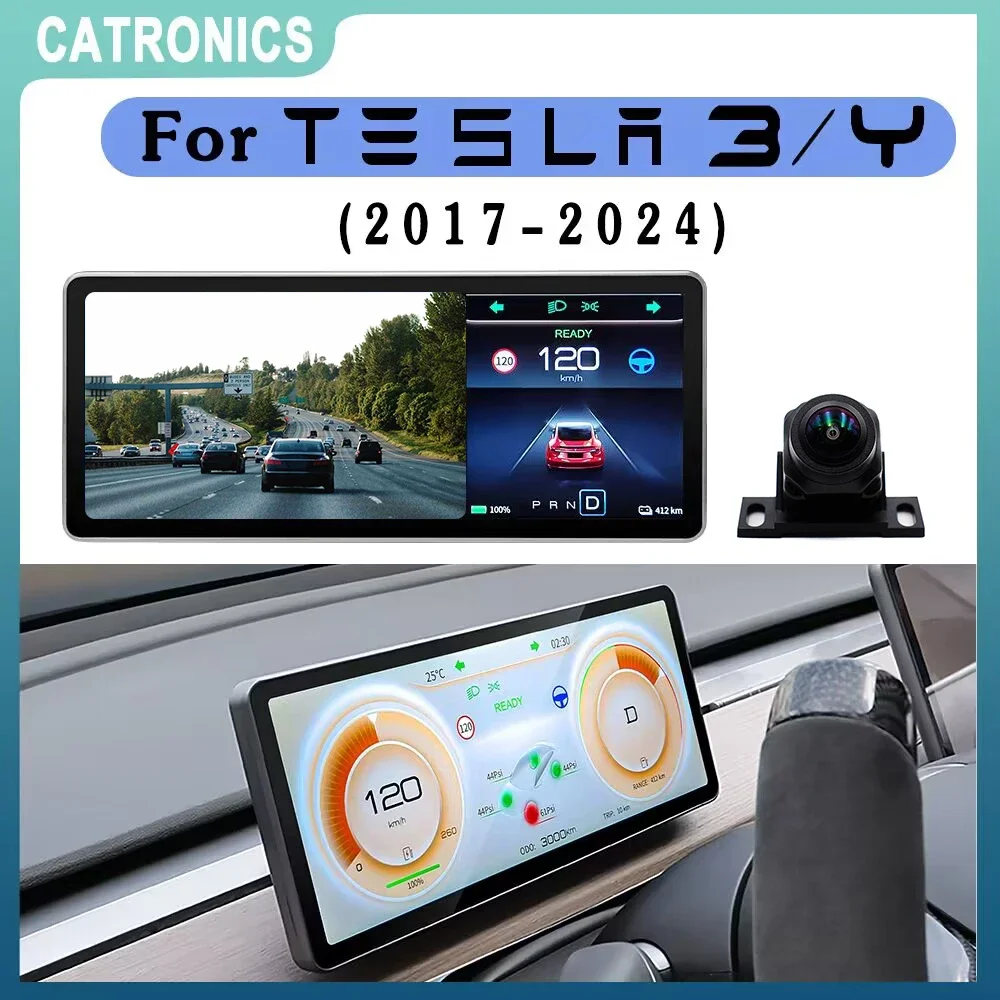 CATRONICS for 2023Tesla Aaccessories Model 3 Y Digital Dashboard Heads Up Display Carplay Android Auto for Tesla HUD Power Speed