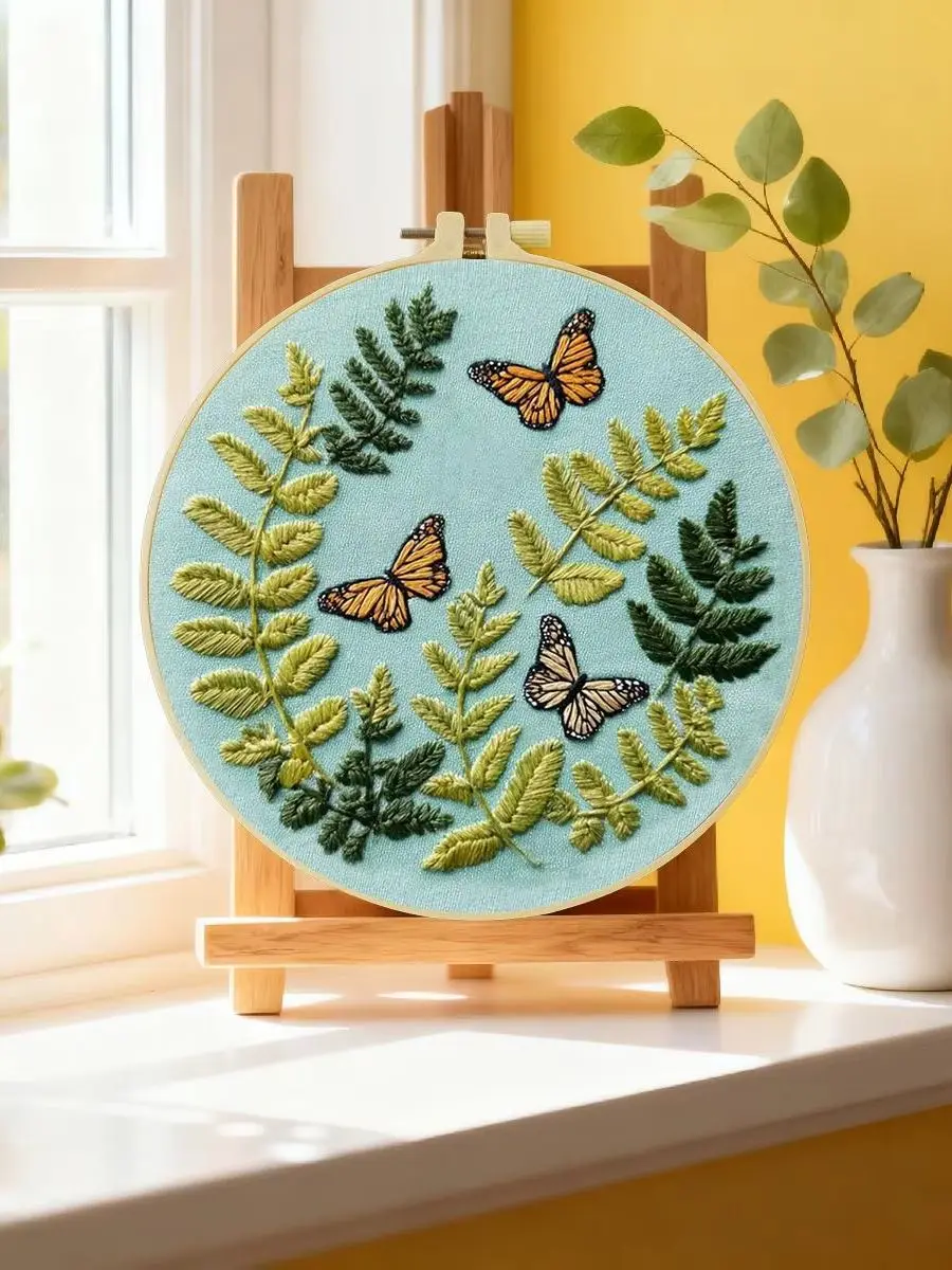 1 Stück 20X20CM/15X15CM 7,87/6,3 Zoll Schmetterlings-Stickerei-Starter-Kit DIY-Kit DIY-Stickerei-Set Handarbeiten Heimdekoration – Detail 6