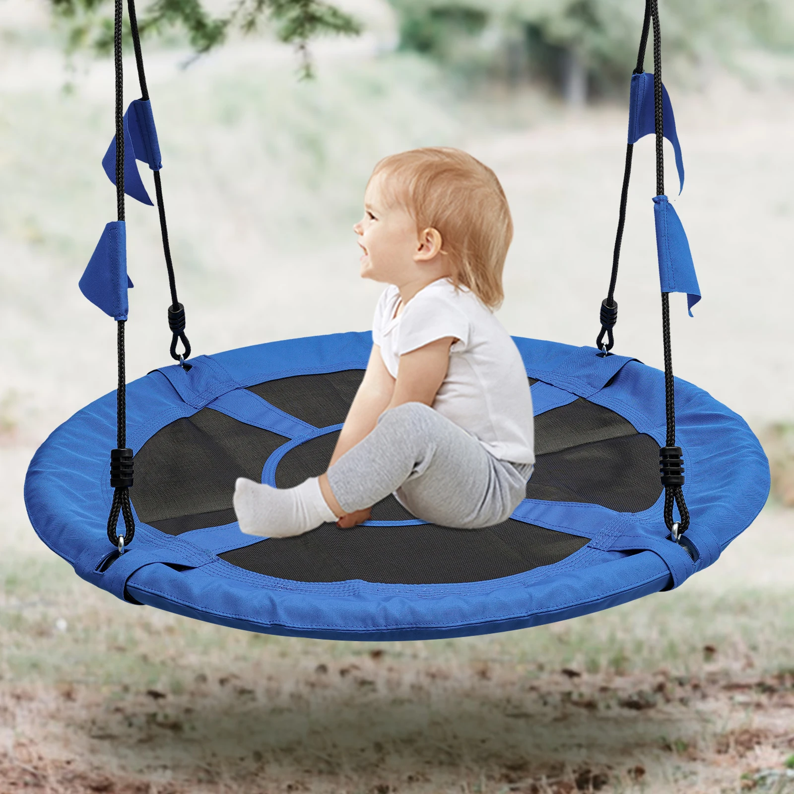 661 Pound 3.2-Foot Children's Adult Swing Oxford Waterproof, With Tree Ties, Steel Frame, And Adjustable Ropes-Blue