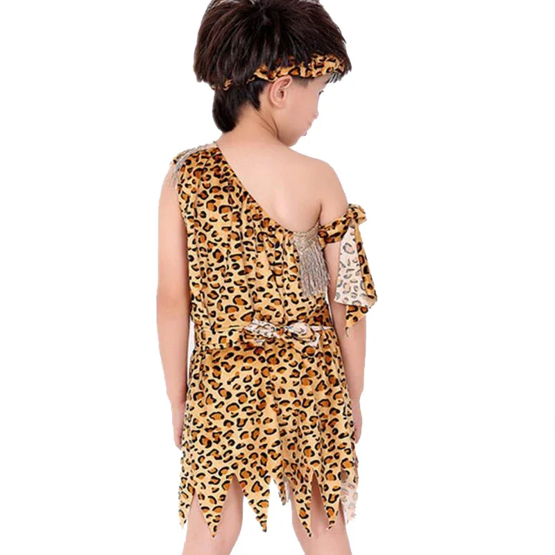 Kids Boys Girls African Savage Wild Men Carnival Fancy Dress Halloween Cosplay Costume