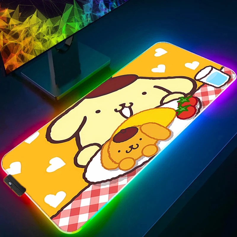 

LED XXL Mouse Pad P-pompompurin Anime Gamer Computer RGB Kawaii XL Mousepad Gaming Accessories Tablet Varmilo Keyboard Backlight