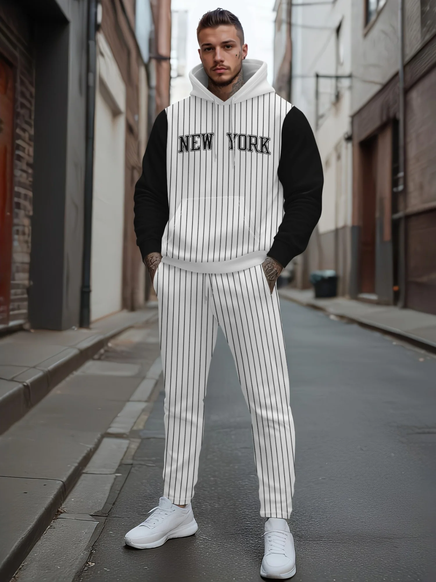 

Осенне-зимний комплект 2025 года, бейсбольная майка, толстовка с капюшоном + брюки, повседневная спортивная одежда, модная мужская одежда, спортивный костюм, комплект из двух предметов
