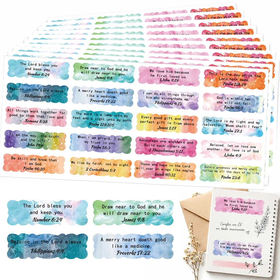 200 Pcs Bible Verse Stickers, Christian Scripture Quote Labels, 20 Designs Watercolor Faith Stickers for Journals