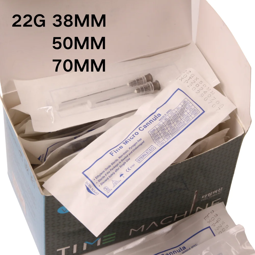 50pcs Tattoo 22G Micro Cannula Fine Needles 38mm 50mm 70mm Disposable Blunt Tip Needle for Facial Fillers