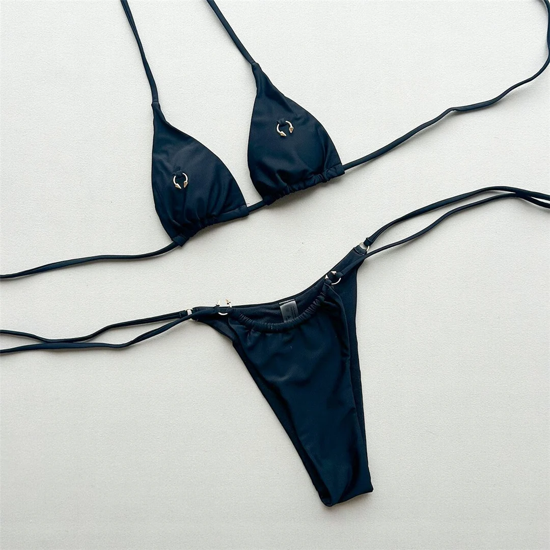 2026 Metallring-Halter-Bikini Damen-Badeanzug Zweiteiliger Bikini-Set mit Riemen und Polsterung Badebekleidung Badeanzug V8168 – Detail 5