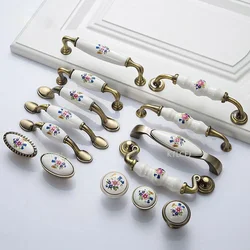 Flower Home Improvement Furnitur Cabinet Handl Ceramic Closet Handle European Style Ivory White Handle Hardware