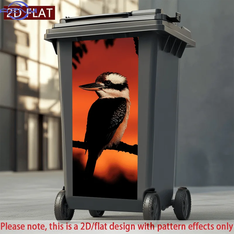 Self-Adhesive PVC Sticker Featuring a Kookaburra Bird at Sunset, Designed for Decorative Use on Trash Cans Or Walls. It Is Wat