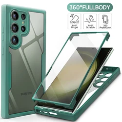 삼성 S23, S24, S22 울트라, S21 FE 플러스, A53 A52 A32 A34 A13 A23 A54 5G 용 럭셔리 클리어 360, 전면 및 후면 보호 커버