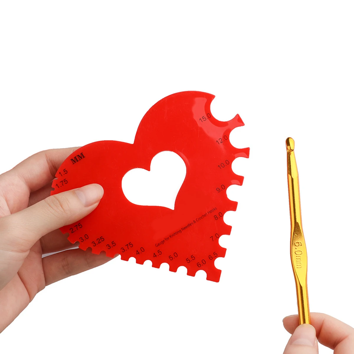 Red Heart-Shaped Plastic Gauge Ruler Crochet Hook Knitting Needle Measuring Ruler DIY Knitting Sewing Tool Accessories Supplies