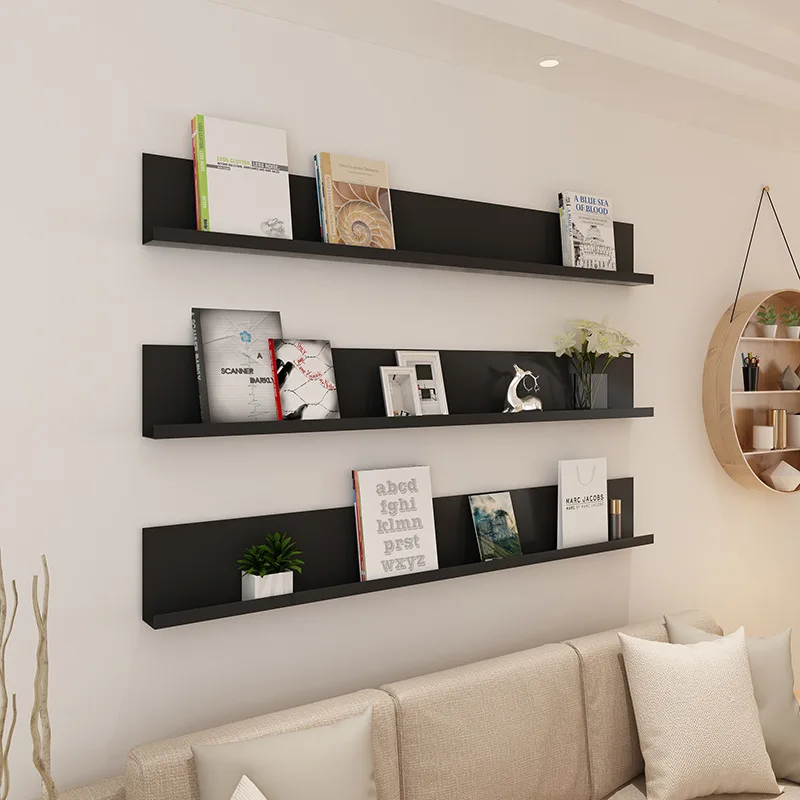 Nordic creative wall hanging bookshelf bedroom simple wall baffle living room wall wrought iron shelf decorative shelf