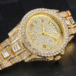 Luxury Gold Watch for Men Iced Out Watch Men Hip Hop Full Bling Diamonds Mens Watches Waterproof Fashion Quartz Wristwatch Man