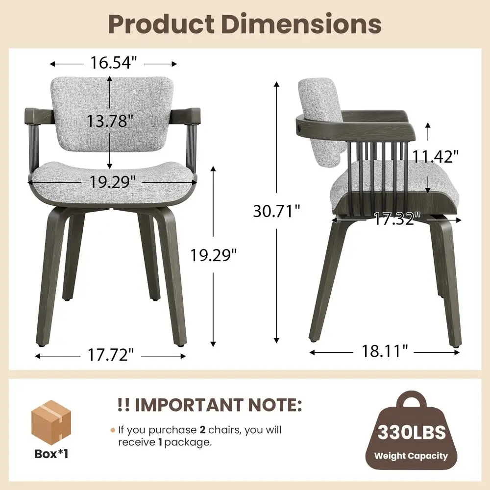 

Dining Chairs Set of 2, Mid Century Modern Kitchen Chair with Arm and Wood Legs, holstered Fabric for Dining Room, Kitchen, R