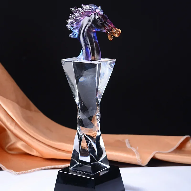 u11Crystal Horse Trophy Color Simulated Horse Head Glass Medal Competition Prizes Customized Trophy Decorative Figurines