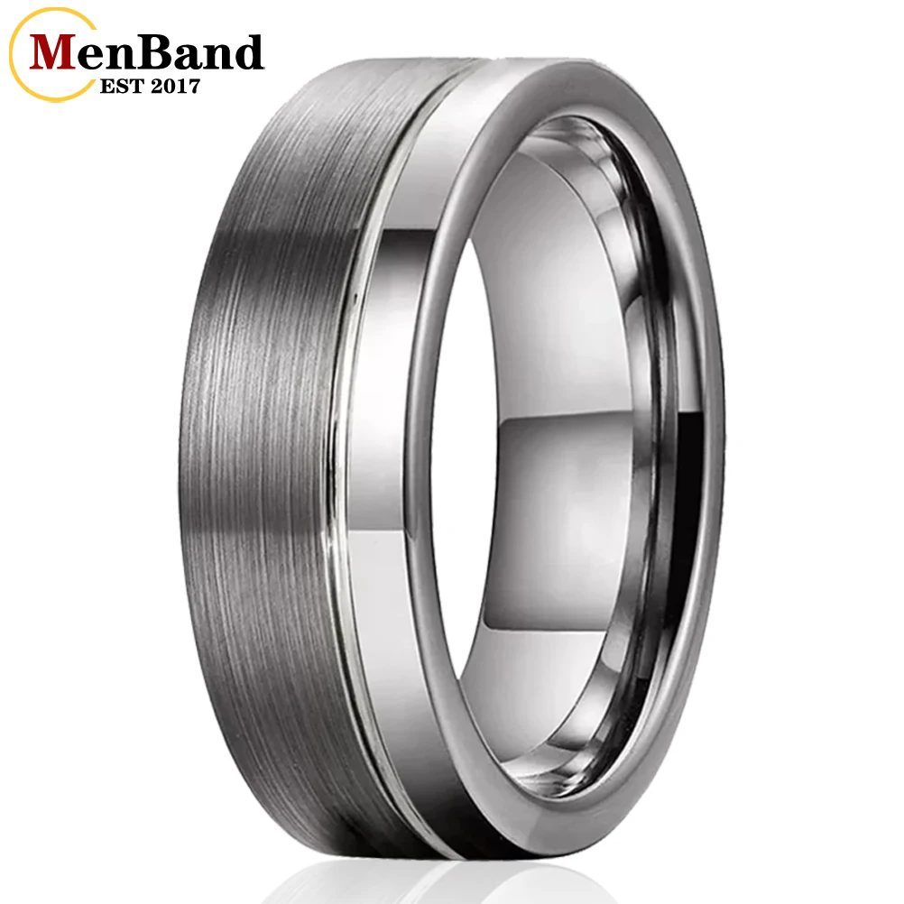 Anillos de carburo de tungsteno para hombres y mujeres, banda de boda, ranura Offset, acabado cepillado pulido, ajuste cómodo, 6MM, 8MM