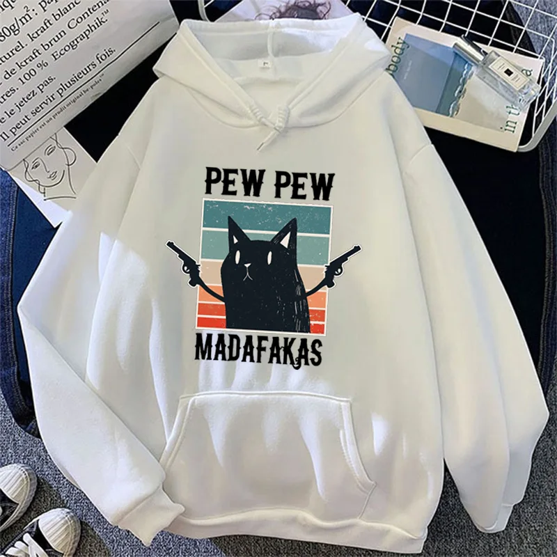 Men's Hoodies Pew Madafakas Printed Warm Thicken Clothes Lovely Anime Double Gun Cat Hoody New Pocket Crewneck Pullover Hoodies