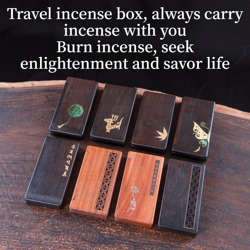 Chinese Style Simple Ebony Wood Portable Short-stick Incense Box Solid Wood Outdoor Travel Household Tea House Home Decor Zen