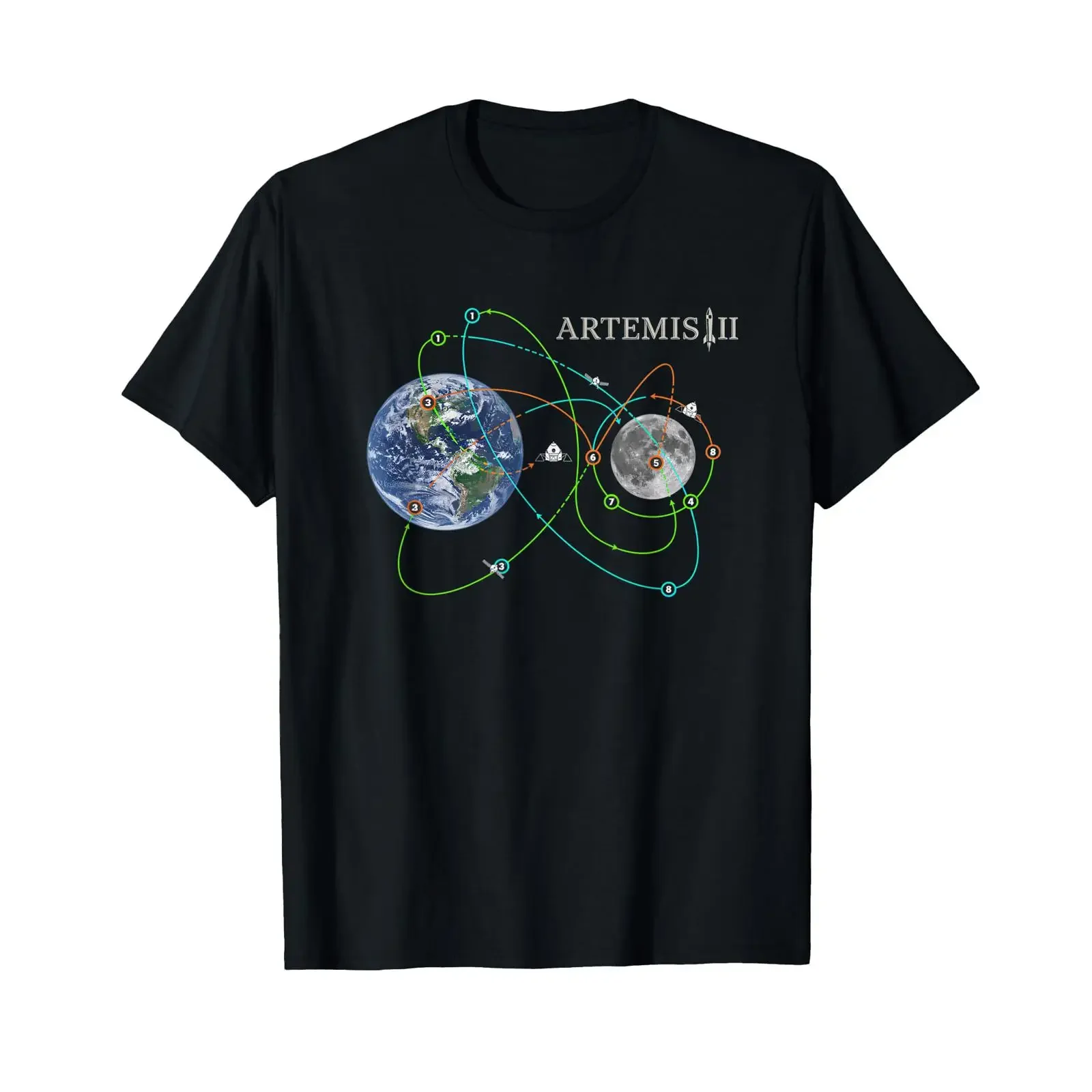 Artemis II Mission Patch Space Exploration Rocket T Shirt for Men and Women vintage Washed Top For Everyday Wear Stretched
