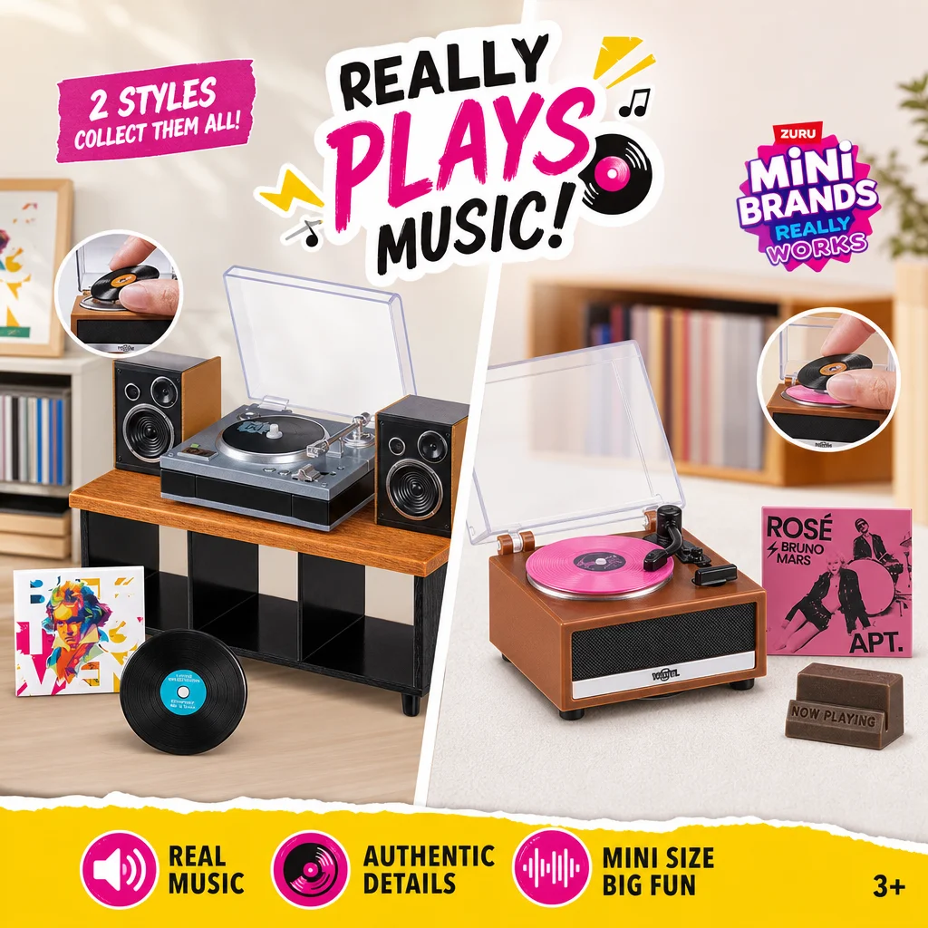 ZURU Mini Brands Miniverse Mini Record Player Really Works Music Vinyl Playset Fully Working Miniature Record Player Decor Gifts