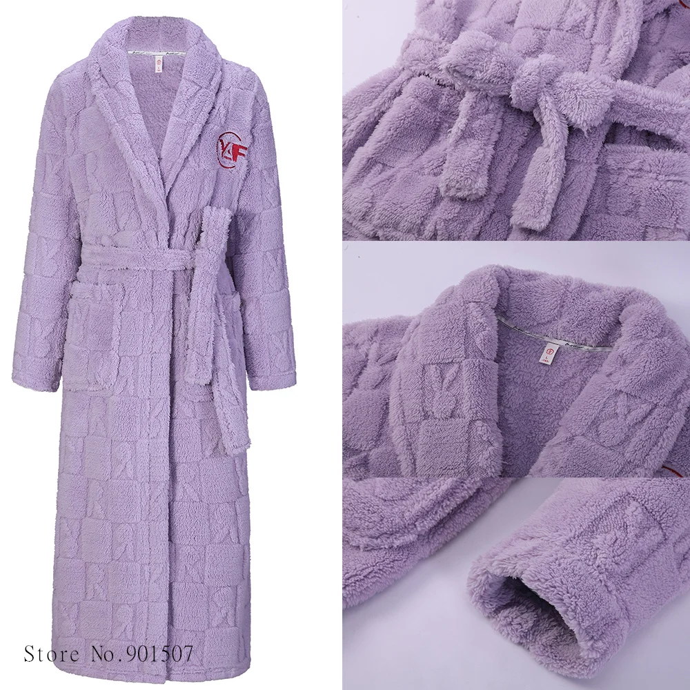 النساء والرجال سميكة طويلة Bathrobe ، دش كيمونو Robes ، الدافئة المرجان الصوف رداء ، لينة حمام ثوب ، حجم كبير 3XL ، الخريف ، الشتاء