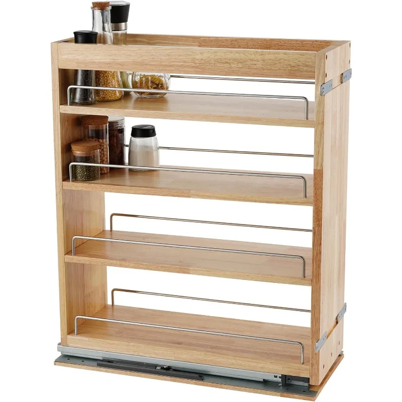 Pull Out Spice Rack Organizer for Cabinet,Multi-Use Wood Pull Out Cabinet Organizer Slide Out Shelf Cabinet Storage for Kitchen