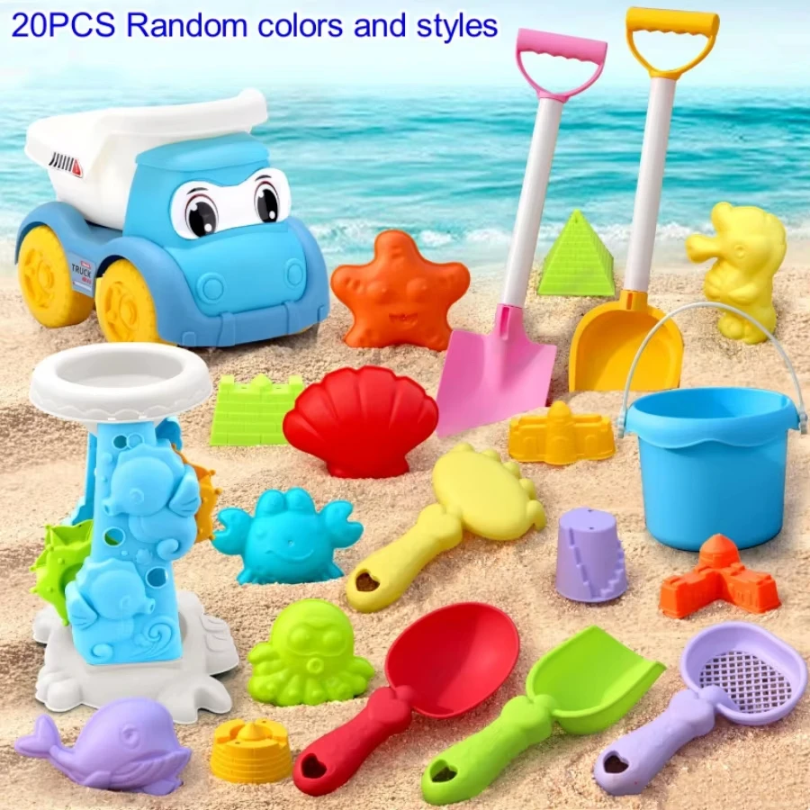 Criativo multicolorido praia brinquedos conjunto de plástico dobrável balde escavação areia kit rega chaleira crianças brinquedo areia unisex