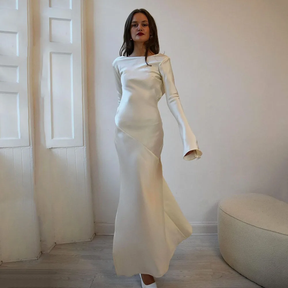 Suknie ślubne Msikoods dla kobiet 2026, długie, bez rękawów, proste suknie ślubne typu syrena z rozcięciem z boku, seksowne suknie na przyjęcie weselne.