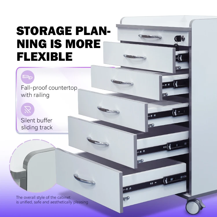 Medical Grade Mobile Storage Cabinet - Heavy Duty Stainless Steel Cart with Drawers for Dental Clinic Equipment