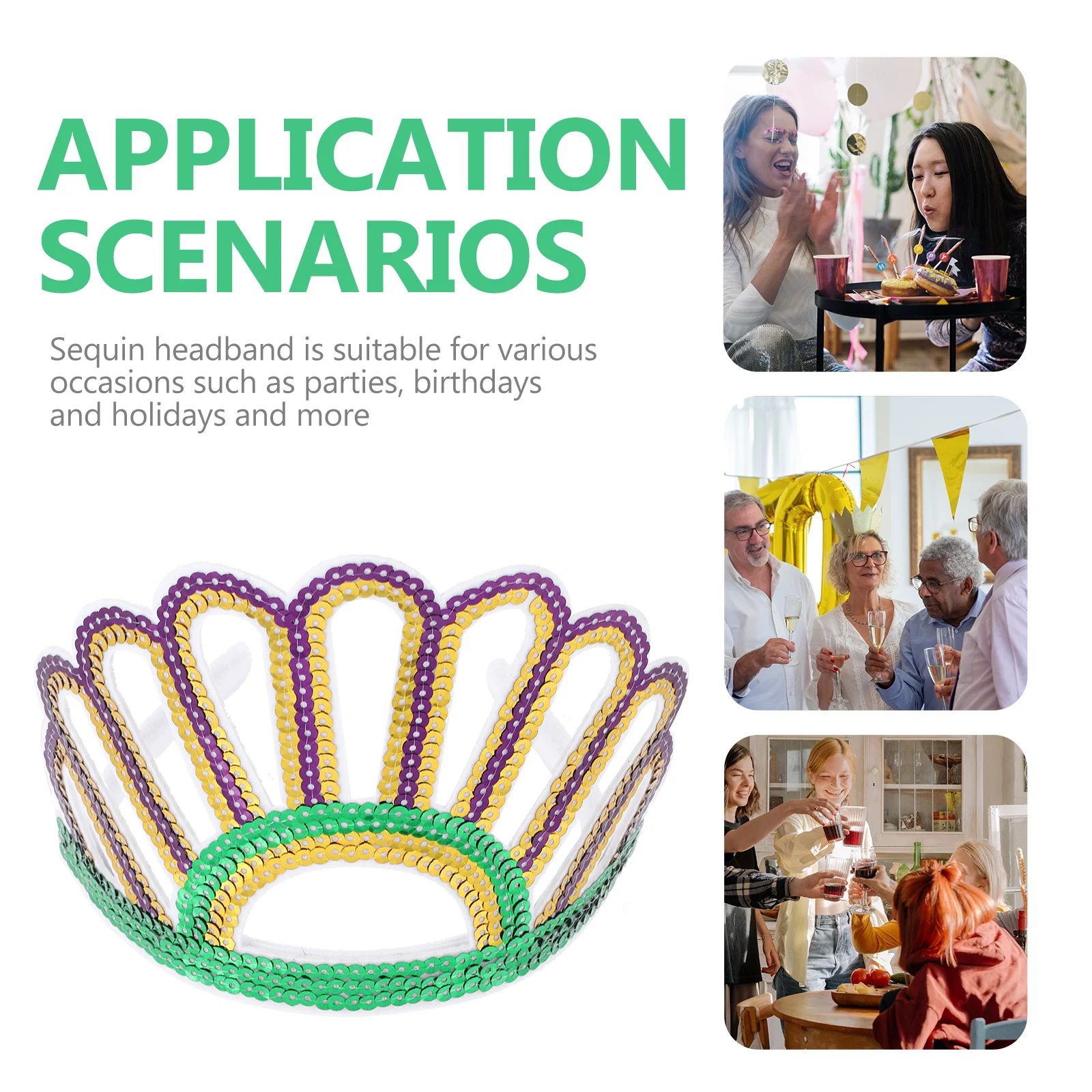 عصابة رأس على شكل تاج من الترتر خفيفة الوزن ومريحة لحفلات أعياد الميلاد وإكسسوارات الشعر وغطاء رأس لامع للنساء #4