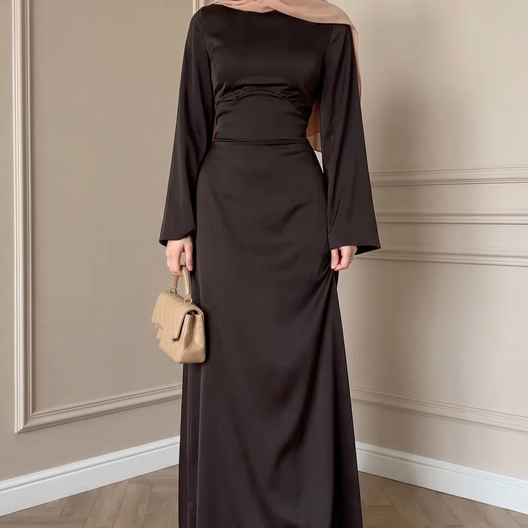 

Modest Muslim Dresses for Women Elegant Solid Color Long Maxi Dress Dubai Abaya Turkey Kaftan Ramadan Islam Clothing Femme Robe