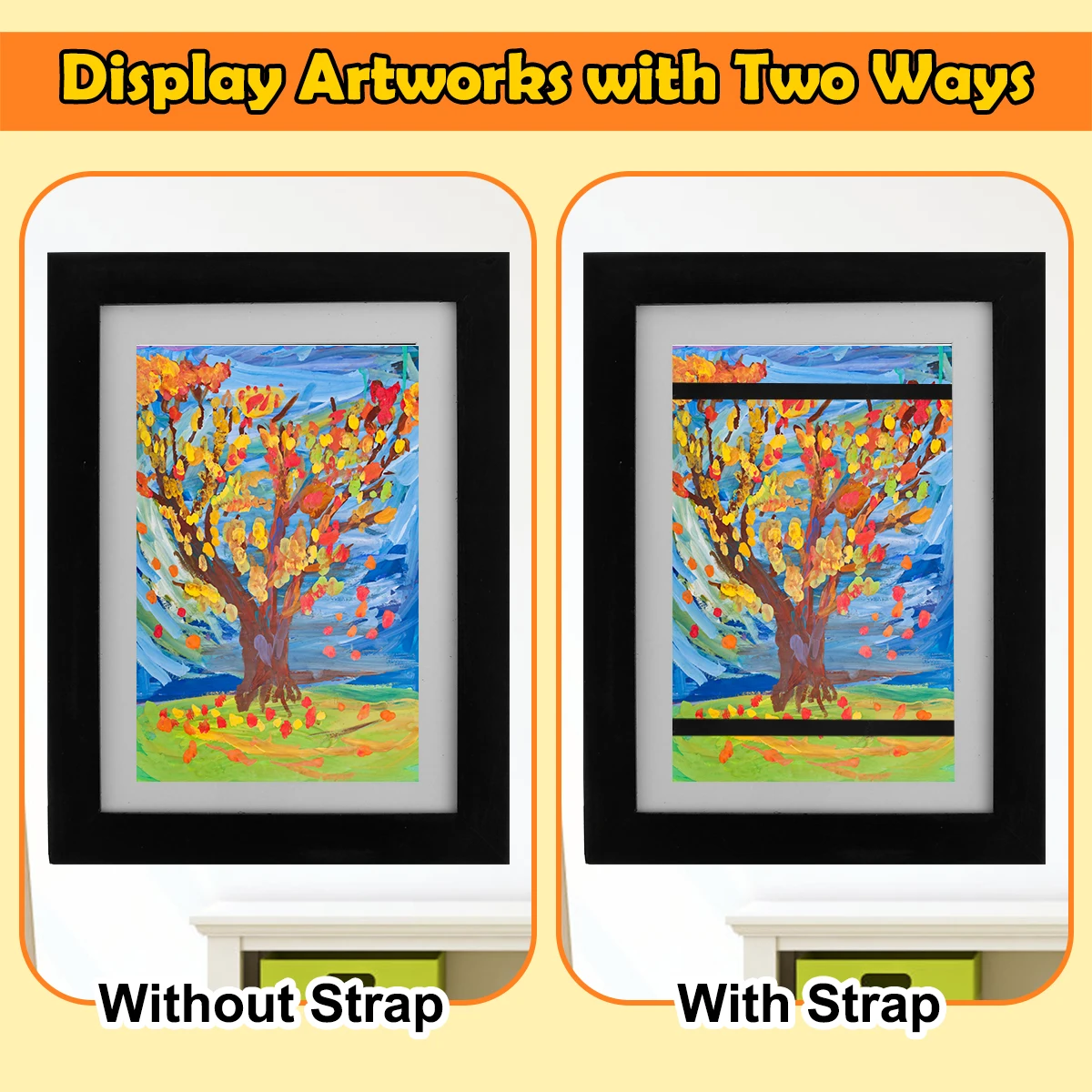 Children's Art Photo Frame with Strap Front Open Picture Display Frame Holds 150 Artworks in Horizontal and Vertical Formats