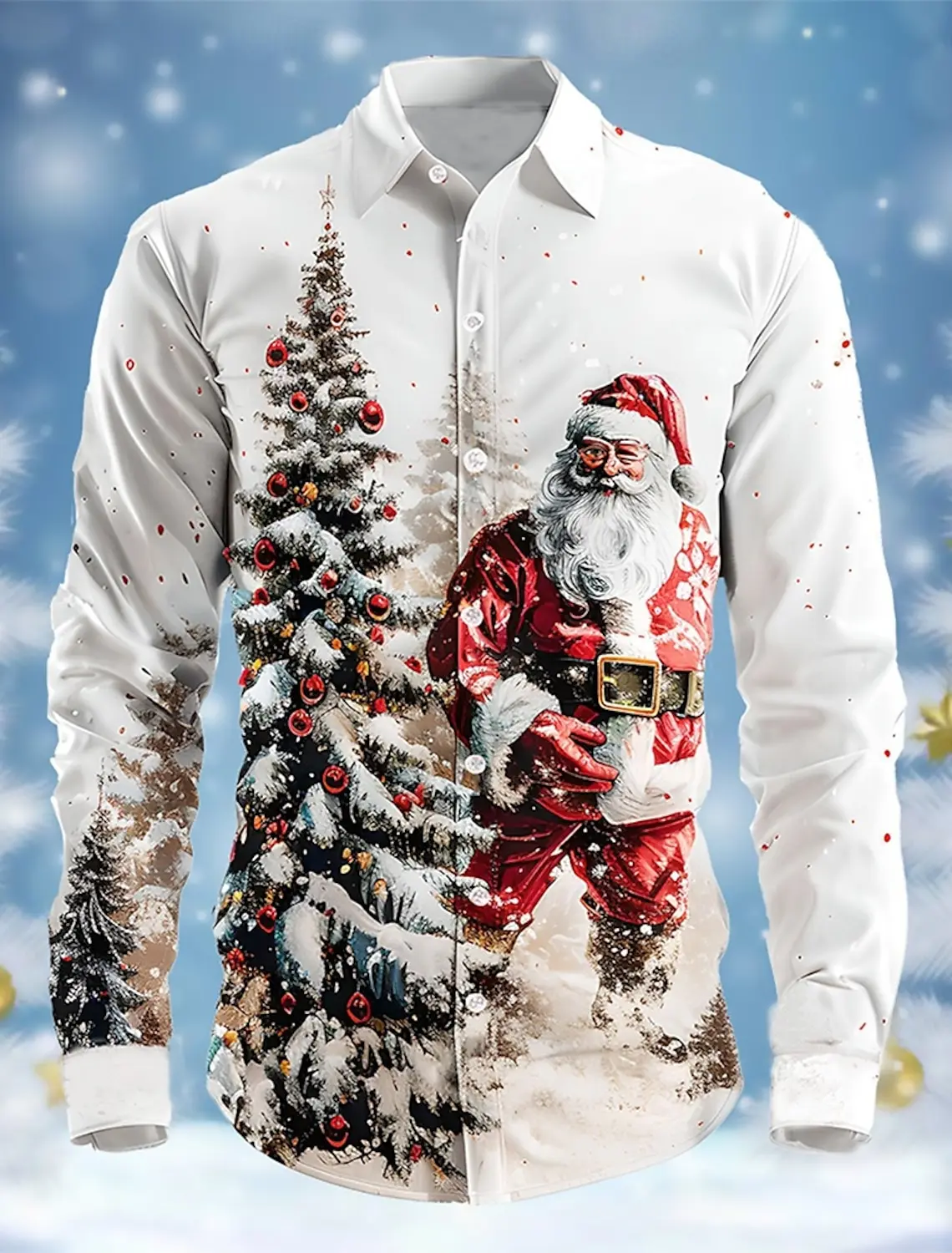 Christmas Theme Fashion Men\'s Casual Long Sleeve Shirt Breathable Tops Santa Claus Themed Stylish Pattern Full Sleeve Shirts