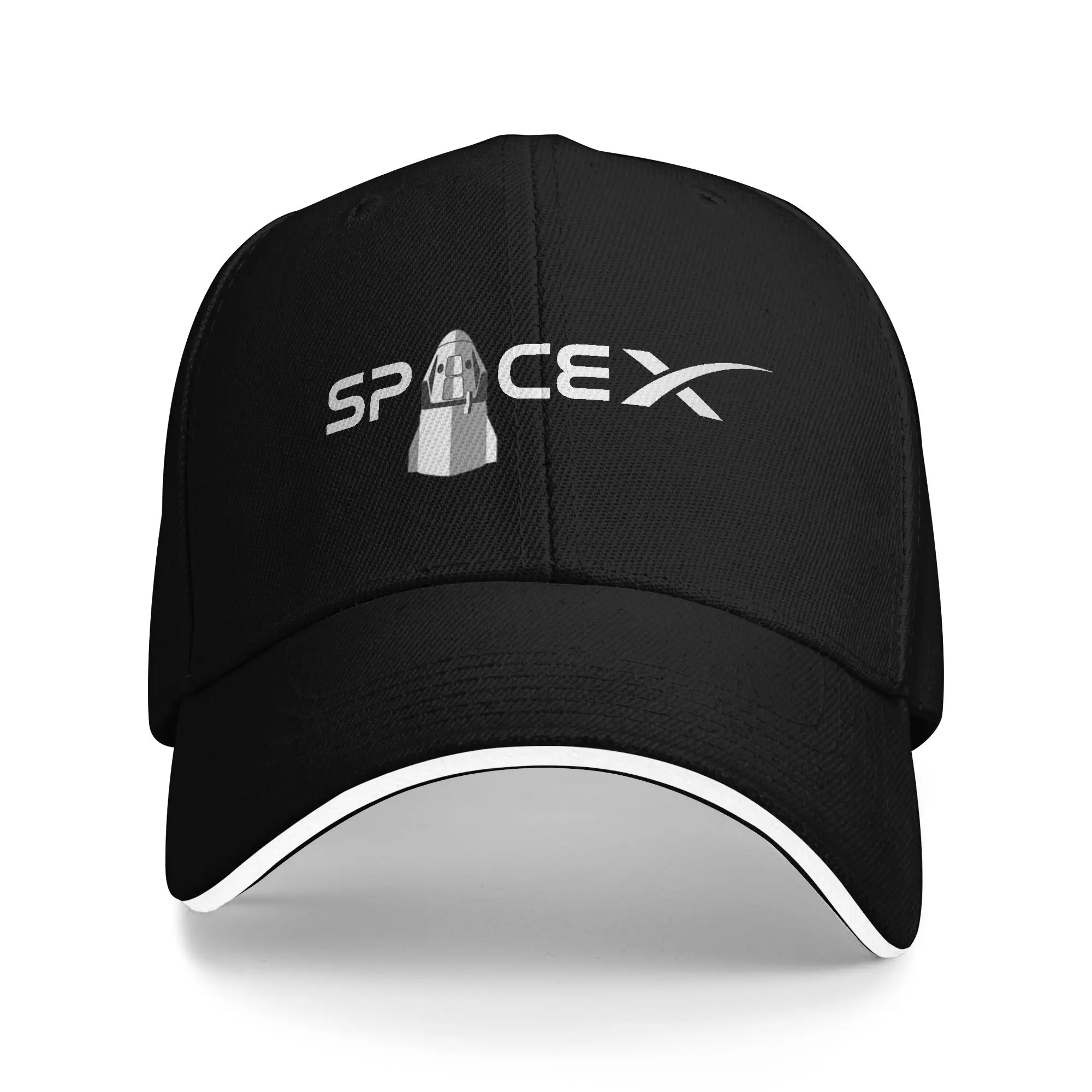 SpaceX Logo with Crew Dragon Spaceship Baseball Cap Outdoor Sports High Quality Trucker Hat Unisex-Teens y2k Retro Snapback Cap