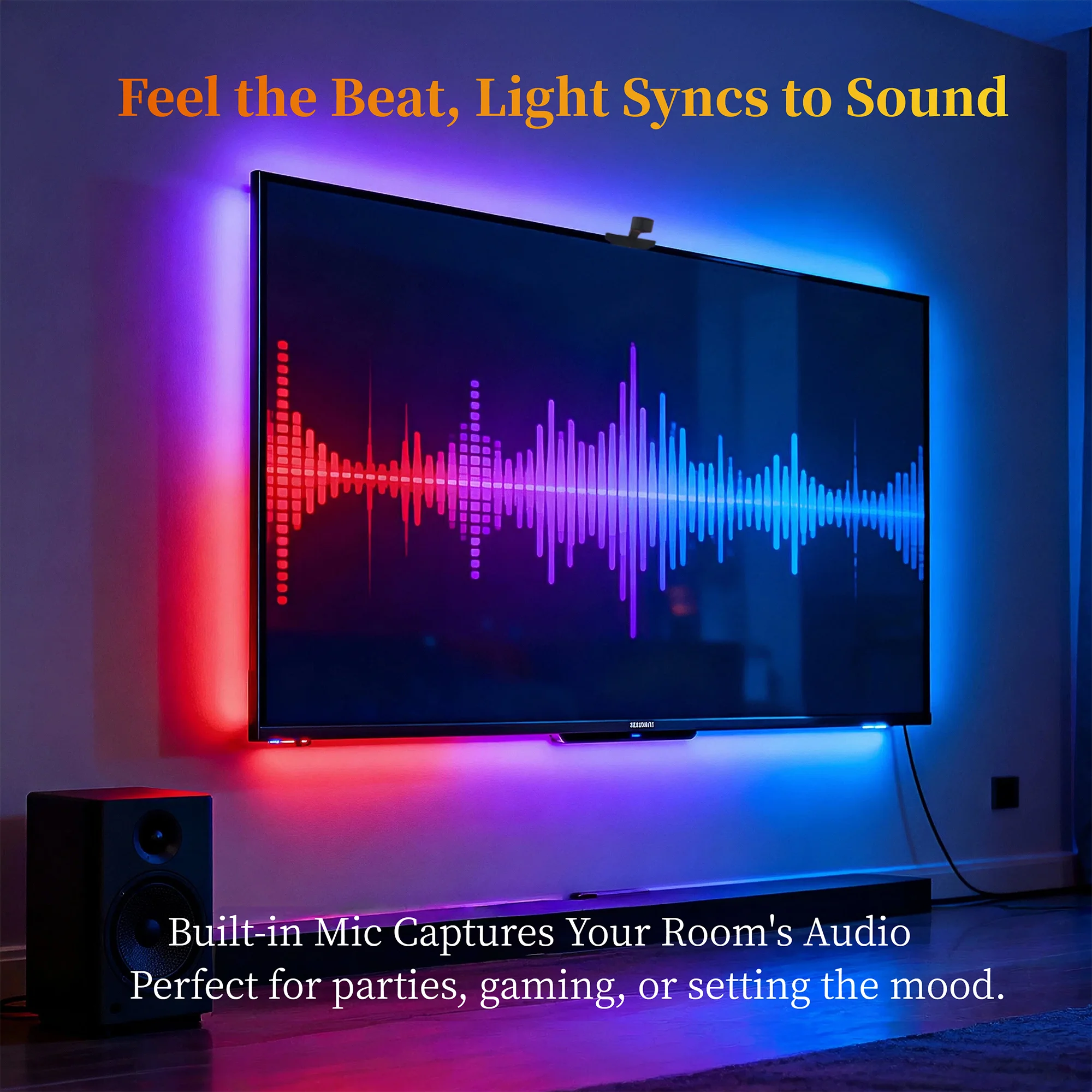 WACUAAO AI Sync LED TV バックライト カメラ付き、音楽同期、USB 電源、リモコン、リビングルーム、ホームシアター、ゲームルーム用