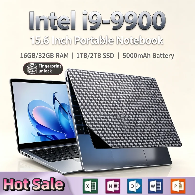 Intel i9 9900 15.6 Inch Ultra Thin Laptop 8C 16T 5.0GHz Turbo Fingerprint Unlock Backlit Keyboard High Performance Max
