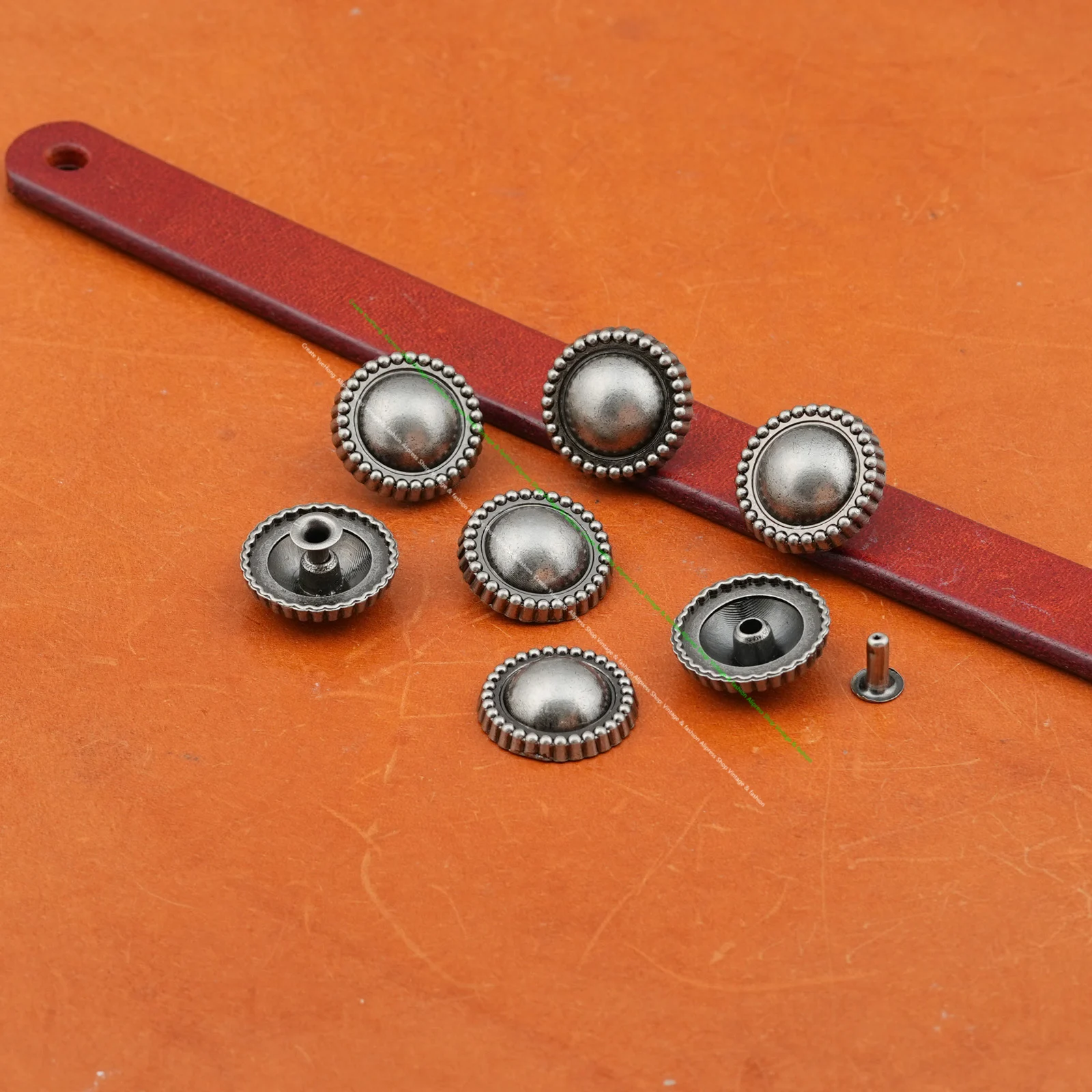 30pcs Vintage Antique Silver Metal Round Beaded Edge Rivet Stud Concho Button Studs for DIY Leathercraft Clothes Jacket Belt Bag