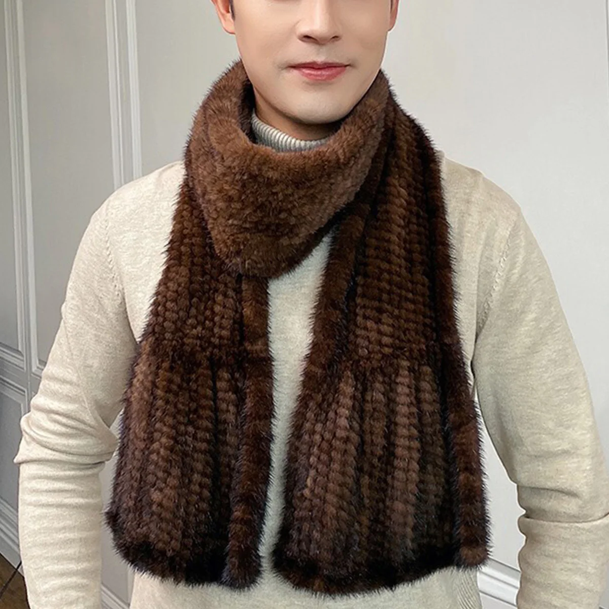 

Шарф из натурального меха норки, мужские зимние аксессуары, теплая длинная версия, шарф из натурального меха норки, русские аксессуары FEIMANYUAN