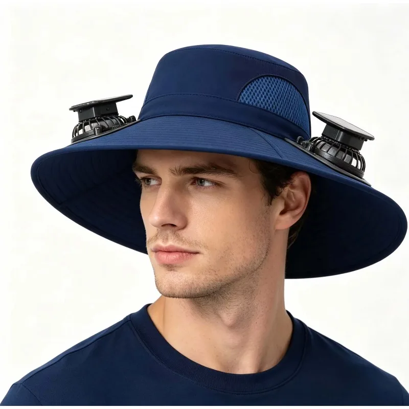 

Summer outdoor sunscreen nylon bucket hat solar charging steel ring eaves daily wear party use