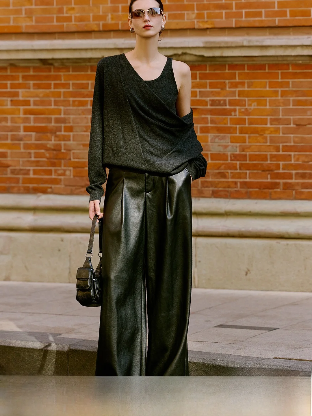 

Женские повседневные брюки Luna7xi с высокой талией, широкими штанинами, из искусственной кожи, свободного прямого кроя, длинные, для осеннего сезона