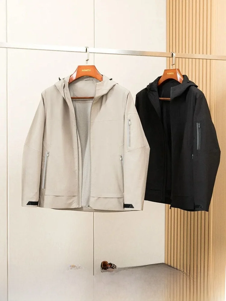 

Warm Lightweight Three-Proof Hooded Outdoor Jacket for Men Casual Autumn Winter Business Commuting Coat Polyester Fabric Zipper