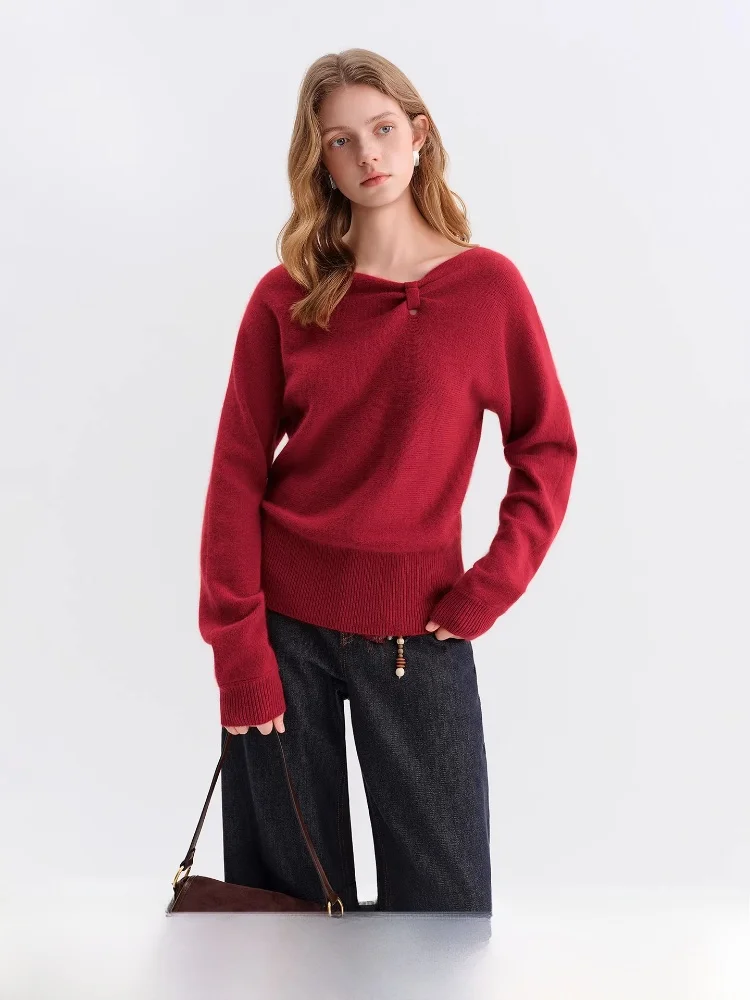 

Soft Pleated Knitwear V-Ne Sweater Winter New Sle Twist Knot Sweater Comfortable Long Sve Women's Faion