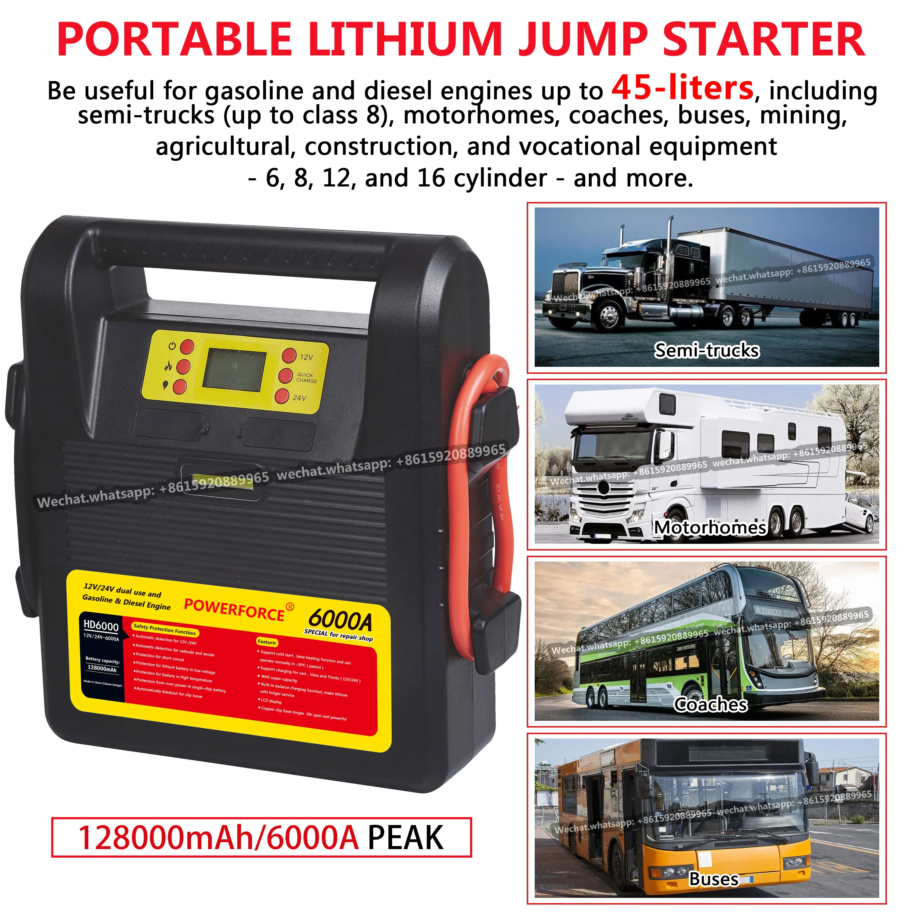 COSSIFTW Heavy Duty Lorry Truck 128000mAh Portable Battery Charger 6000A Booster Jump Starter Can Start Bus/Semi-Truck/Excavator