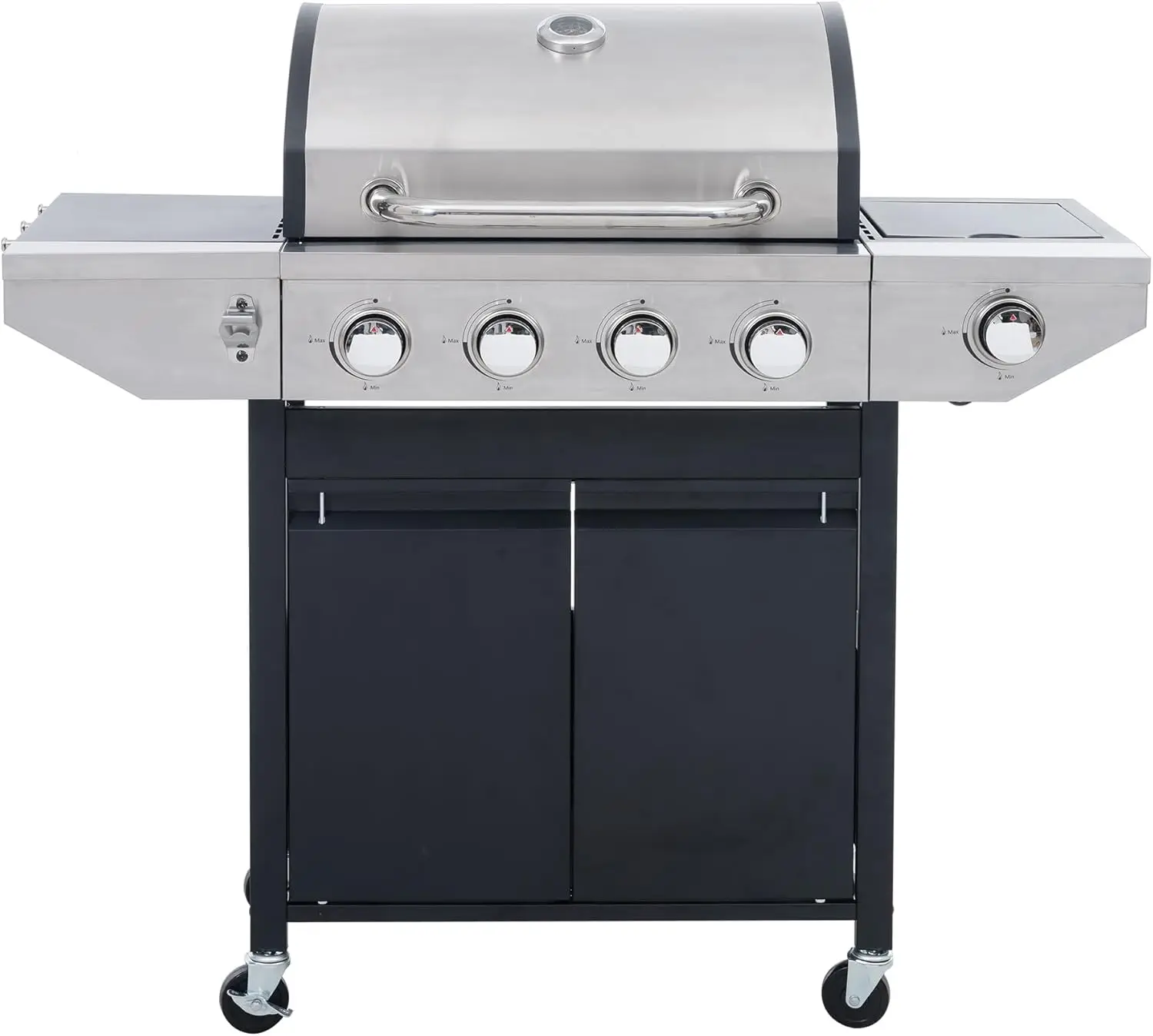 Propane Grill 4 Burner Barbecue Grill Stainless Steel Gas Grill with Side Burner and Thermometer for Outdoor BBQ, Camping